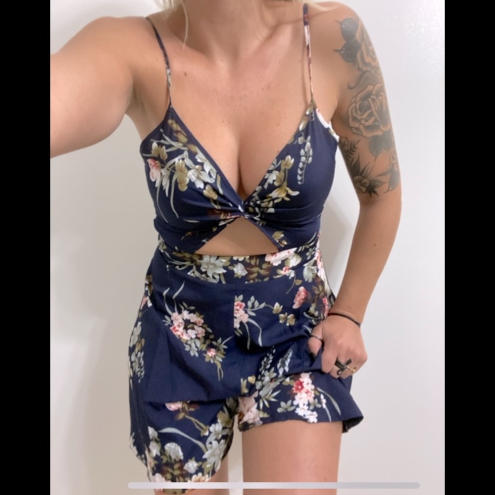 Lightweight navy blue and floral romper